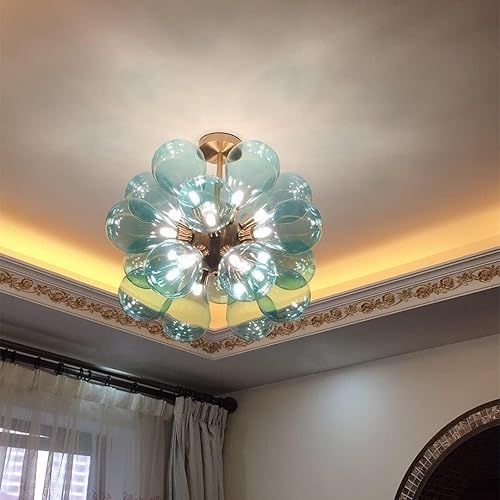 Miniatura 4 de Mid-Century Chandelier Light Bubble Glass Ball Pendant Milk Glass Globe Ceiling Light for Dining Room Living Room Kitchen(Blue)