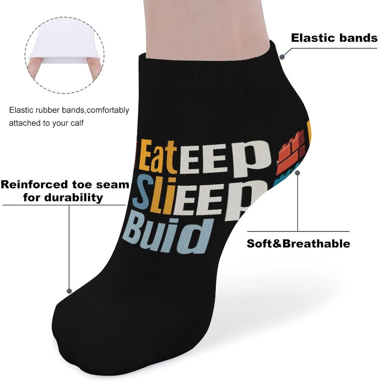 Eat Sleep Build Repeat Building Socks for Men Women 5 Pairs Ankle Socks