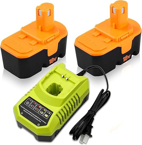 Miniatura 1 de Paquete de 2 P100 de repuesto para batería y cargador Ryobi de 18 V compatibles con herramientas eléctricas Ryobi de 18 V, repuesto para