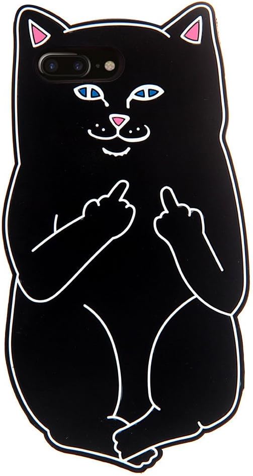 Case for iPhone 7 Plus/8 Plus, Soft Silicone 3D Cartoon Black Cat Flexible Rubber Shock Drop Resistant Protective Shockproof Luxury Designer Fun Funny Cool High Fashion Gift Girls Men Guy Boy