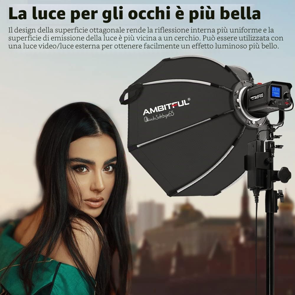 AMBITFUL Softbox Bowens Mount Softbox a installazione rapida + griglia a nido d'ape per studio fotografico stroboscopico all'aperto (90 cm ottagonale)