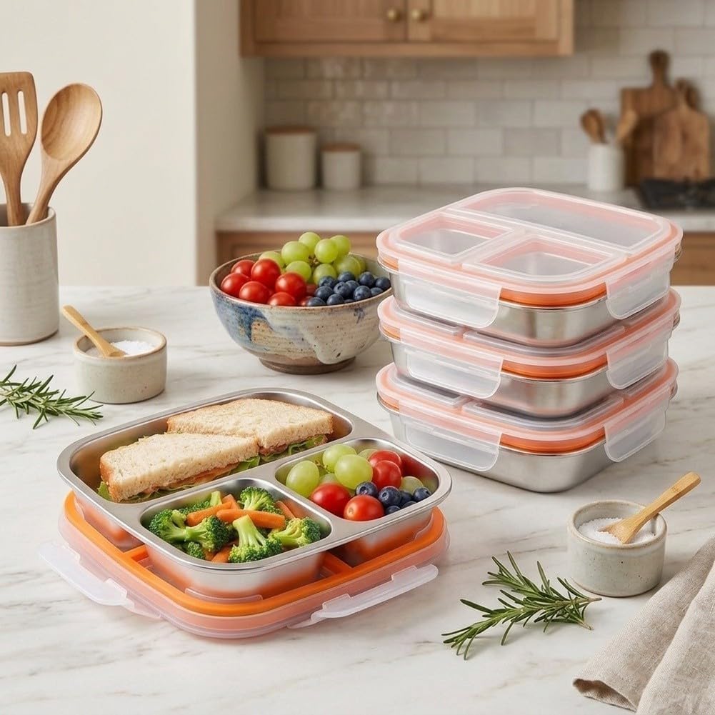 Caja de comida de acero inoxidable, 17,6 cm, con tapa, apilable
