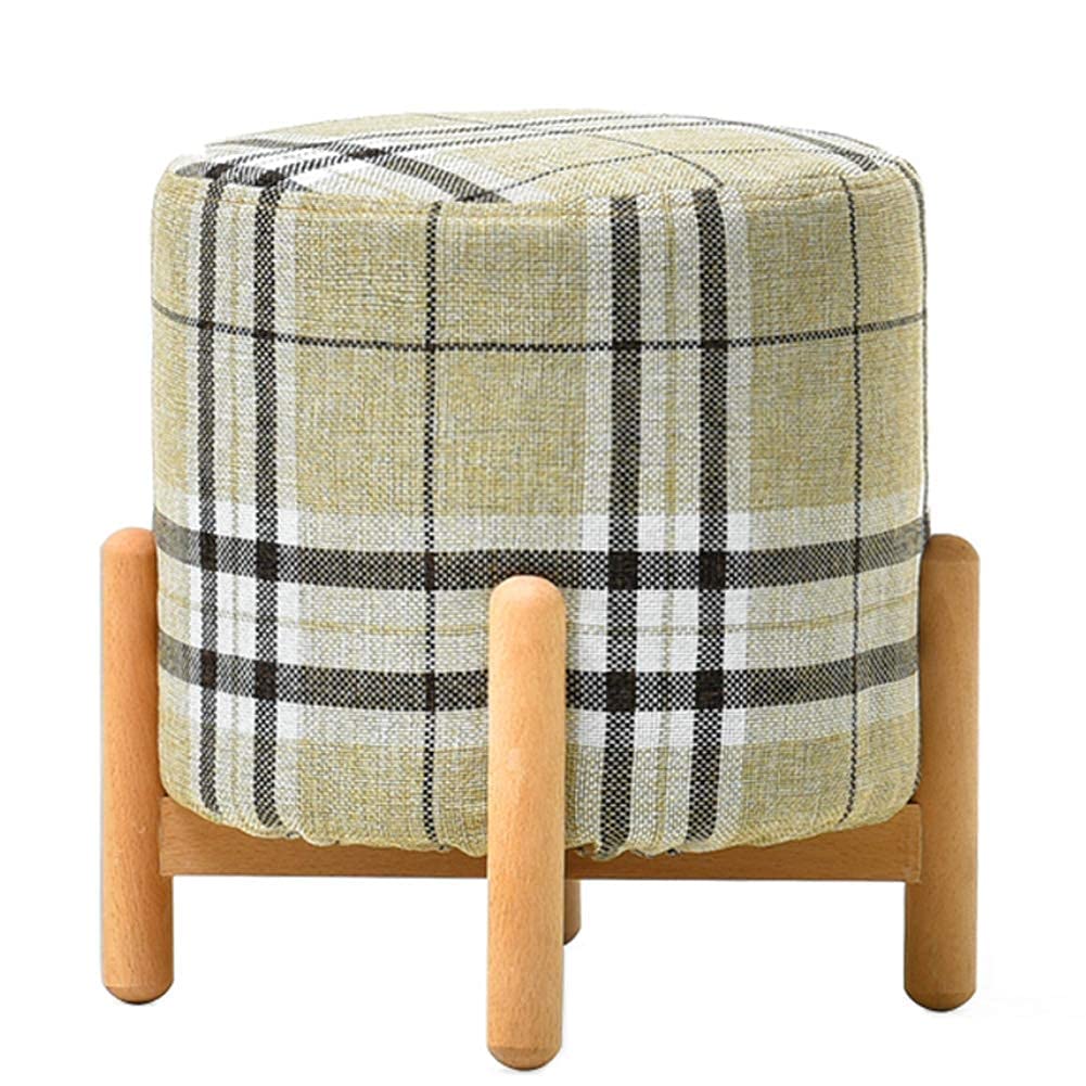 Pouf repose-pieds ottoman en bois et lin déhoussable de 29x29x32cm