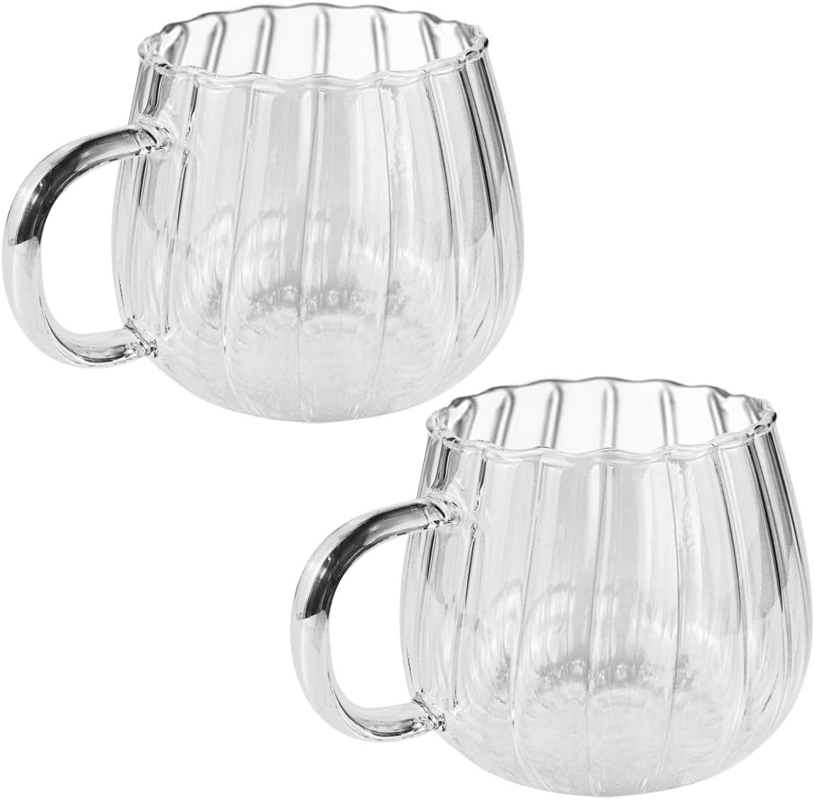 2Pcs Glass Cups With Handle Pumpkin Shaped Transparent Coffee Cups 350ml Drinking Cups Clear Glass Water Cups for Home School Office Table Centerpieces Housewarming Holiday Party Present
