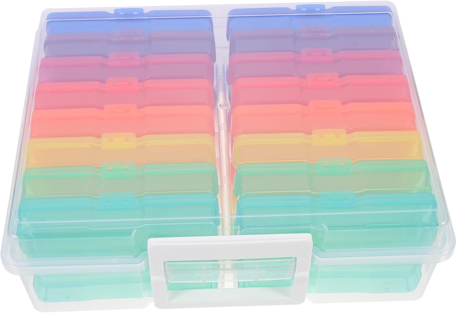 Mikikit Compartment Colorful Photo Organizer Box for Pictures Multi-functional Storage Case for Craft Supplies Greeting Cards More Friends