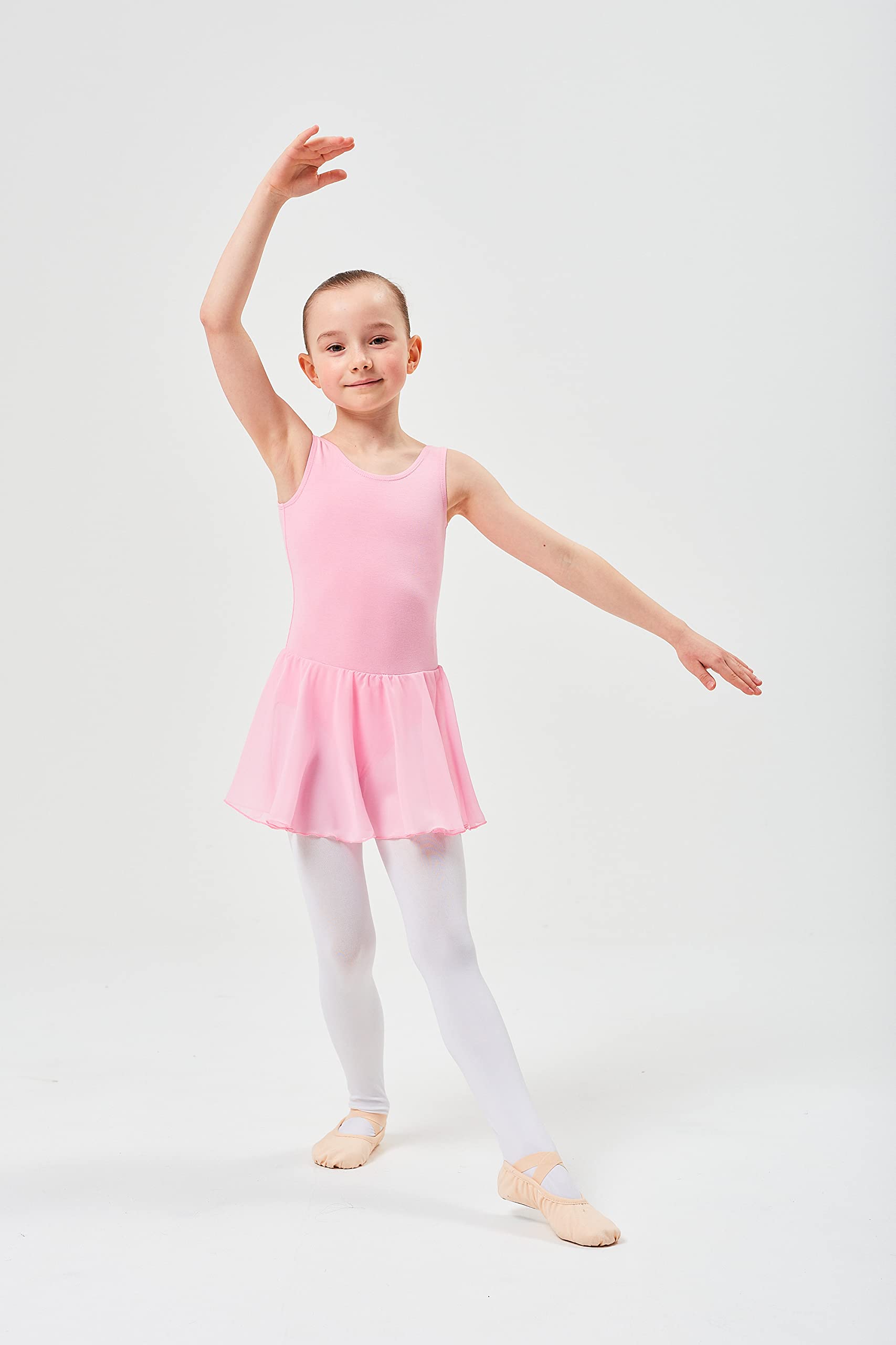 tanzmuster Ballettkleid Mädchen ärmellos - Minnie - EU Gr. 92-170 - weiche Baumwolle - Chiffonröckchen - Ballett Trikot für Kinder