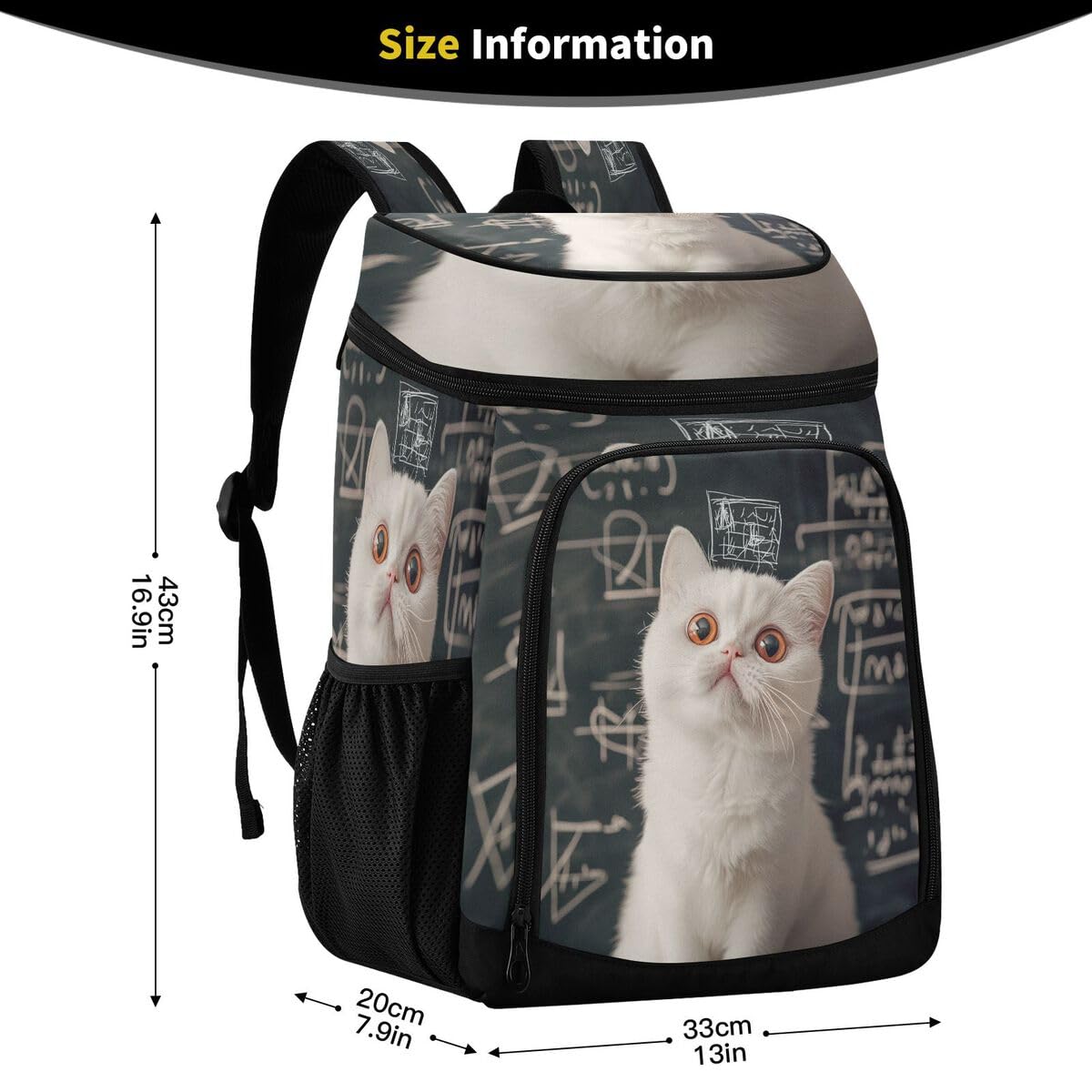 Cat Match Blue Cooler Backpack Leakproof Insulated Lunch Cooler Bag 30 Cans Camping Backpacks for Hiking Camping Beach