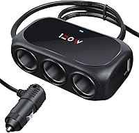 Vista 1 de 3-Socket Car Cigarette Lighter Splitter Adapter, 2 USB Splitter Extender [120W] [12V/24V] [3.1A Dual USB Car Charger] [Black] for Device with