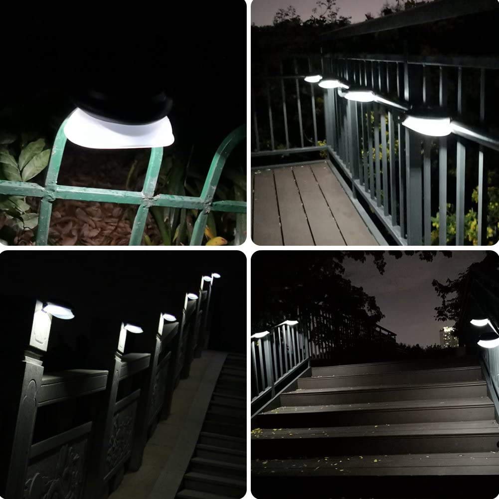 KINGCOO solarne lampy ogrodzeniowe, wodoodporne, 9 LED, solarne światła rynnowe, do ogrodu, na patio, krajobraz, taras, hol, oświetlenie ścieżki, czarne, białe, 4 sztuki