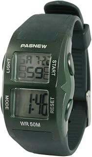 Qtqgoitem Women Adjustable Olive Green Wrist Band Double Dial Sports Alarm Stop Watch (Model: 299 551 158 747 7e0)