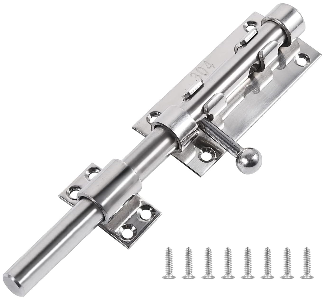 ZiYuya 8 Inch Sliding Gate Door Bolt Latch Lock Hardware, Heavy Duty 304 Stainless Steel Barrel Drop Bolt Latch with Padlock Hole, Long Throw Door Bolt Lock, 14mm Dia