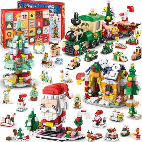 Advent Calendar 2024 Building Blocks, 1123 Pcs Christmas Countdown Calendar for Kids Girls Boys 6 In 1 Train Santa House Tree Stuffers 24 Days Advent Calendar Holiday Toy Gifts Set Cover