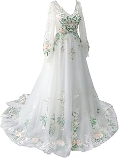 Forest Fairy Lace Wedding Dresses for Bride Colorful Tulle Bridal Gown w...