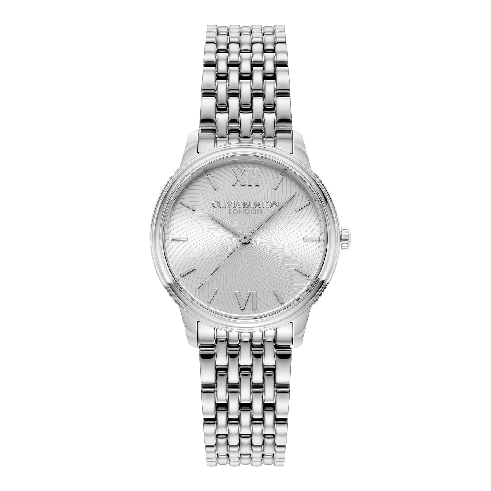 Olivia Burton Three Hand Quartz Movement Watch for Women Classic Swirl Collection with Silver Stainless Steel Bracelet - 24000129