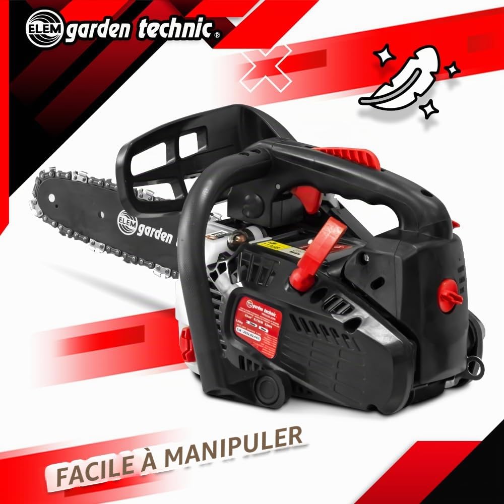 Elagueuse thermique 25cc - guide 25cm - 2 temps - Livrée avec 2 chaînes - Elem Garden