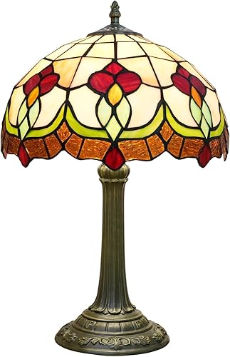 Tiffany - Lámpara de mesa de cristal de colores, lámpara de noche de estilo retro de 12 pulgadas, adecuada para dormitorio, comedor, sala de estar,