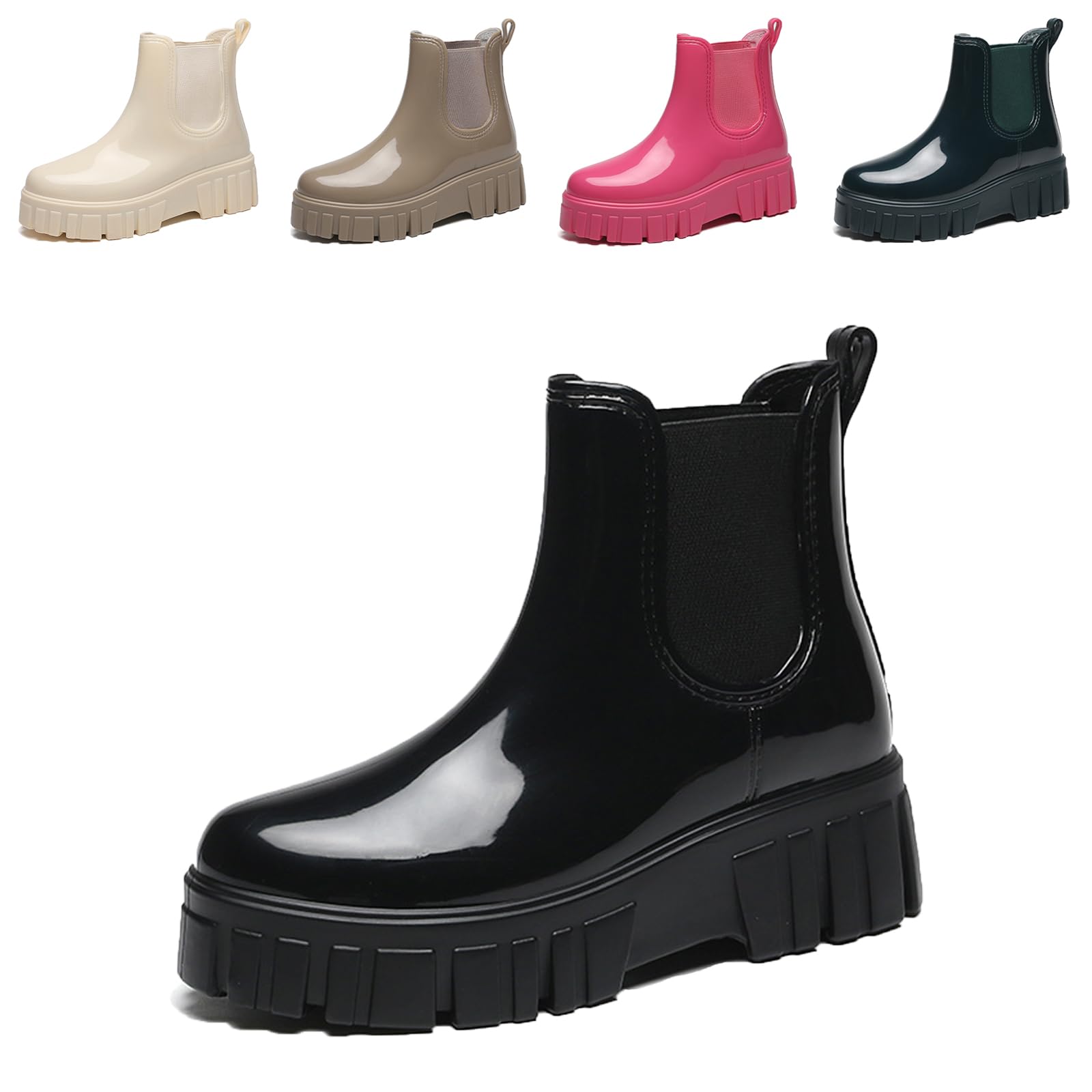 Crepuscute Women's Waterproof Platform High Top Rain Boots - Lightweight Garden Chelsea Ankle Boots With Comfortable Soft Insole for Outdoor