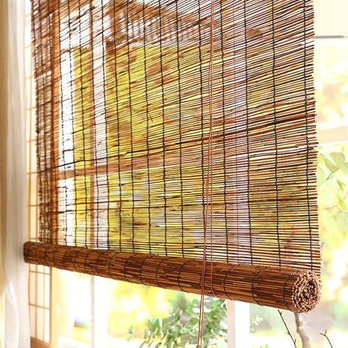 Patio Shades Roll Up Outdoor Cordless Bamboo Blinds for Windows Roman Roller Shade for Privacy Protection Thernal Insulated Shading Reed Blinds 24″ 30″ 34″ 36″ 39″ 43″ 48″ 51″ 55″ 70″(24" H x 20" W)