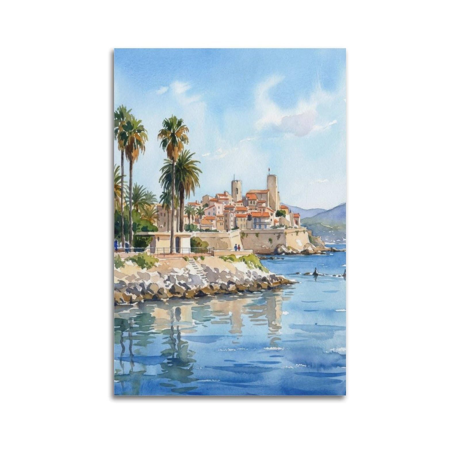 xiaoxiaoshen Antibes France Coastal City Landscape, Scenic Riviera Canvas Poster Wall Art Prints Room Aesthetic Murals Bedroom And Living Decorations 24x36inch(60x90cm)