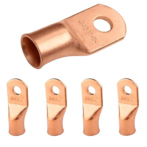 Miniatura 457 de SELTERM - 2 terminales de anillo resistentes para cable de batería, calibre 4 AWG, pernos de 3/8 pulgadas, terminales de calibre 4, ojales de cobre