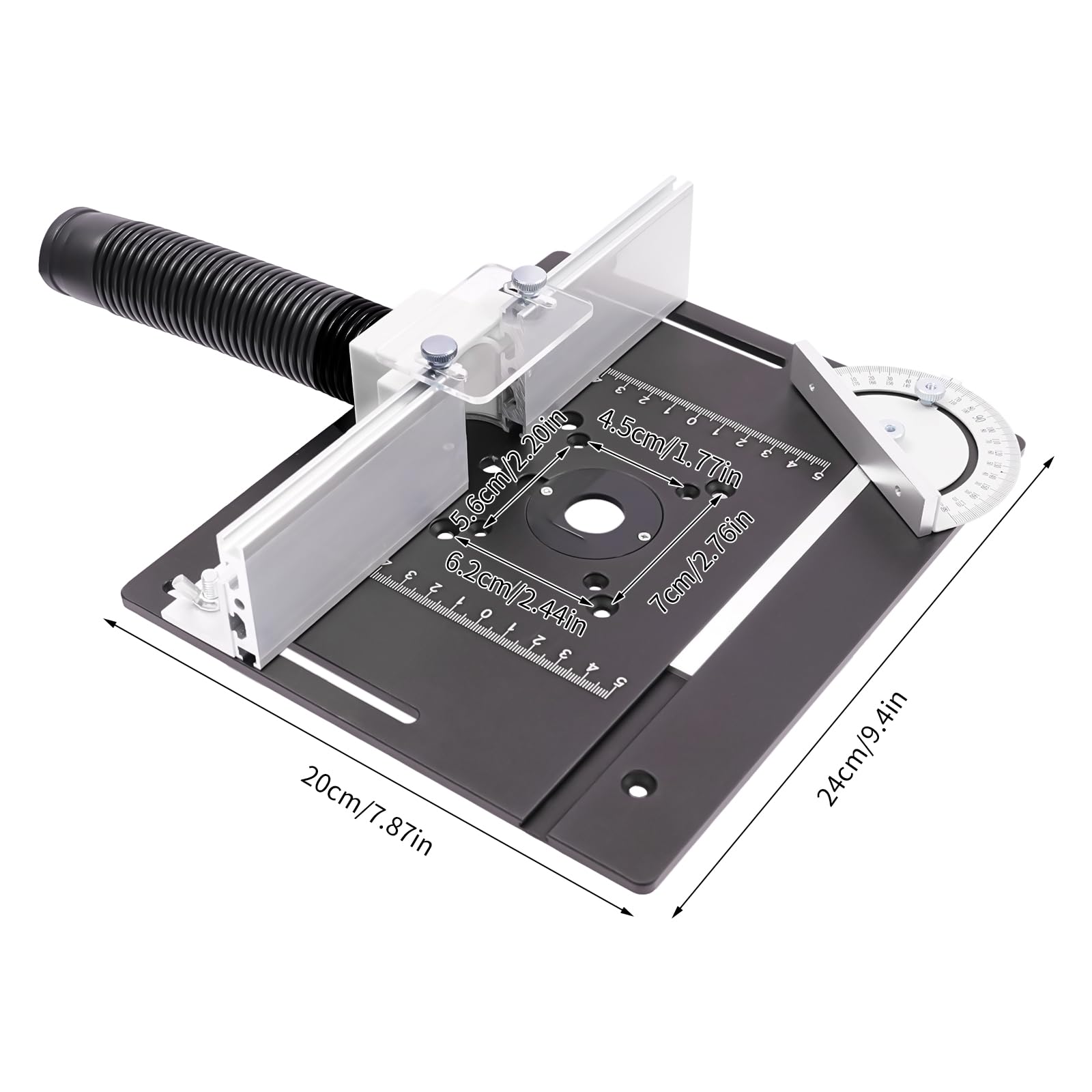 Router da tavolo, in lega di alluminio, fresa per legno, router da tavolo, piastra per pialla con stencil obliquo, piastra per fresatura, strumento ausiliario per incisione, piastra per fresatura