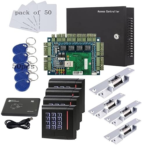 110 V red de seguridad puerta control de acceso kit caja de alimentación de metal para 4 puertas fallan seguro huelga bloqueo RFID lector de contraseña tarjetas clave