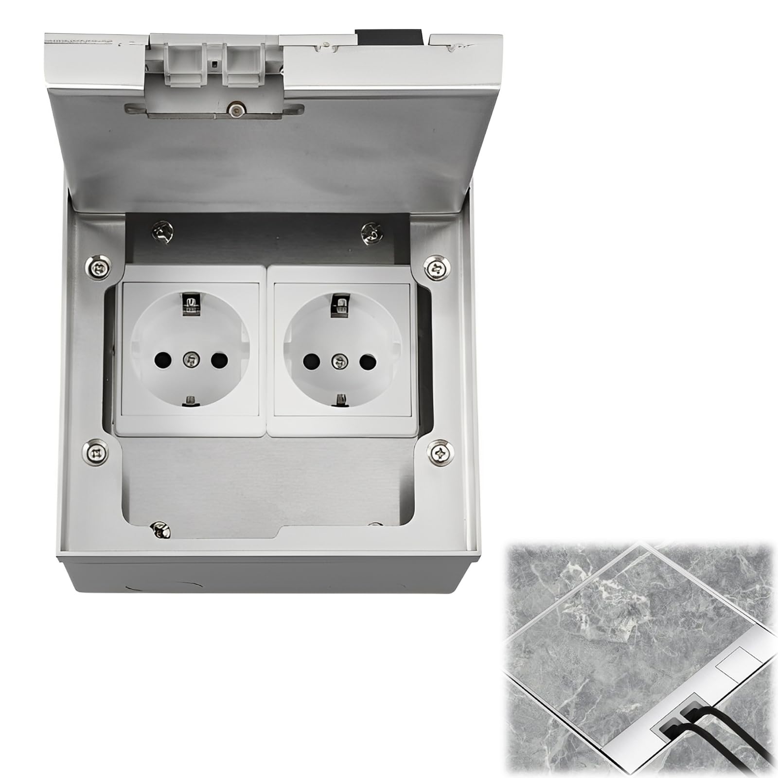 Scatola Di Prese Da Pavimento, Set Di Prese Da Pavimento In Acciaio Inox | Da 16 A E 4000 W, Presa Da Incasso Ca 250 V (2 Prese) Per Uffici, Hotel, Scuole