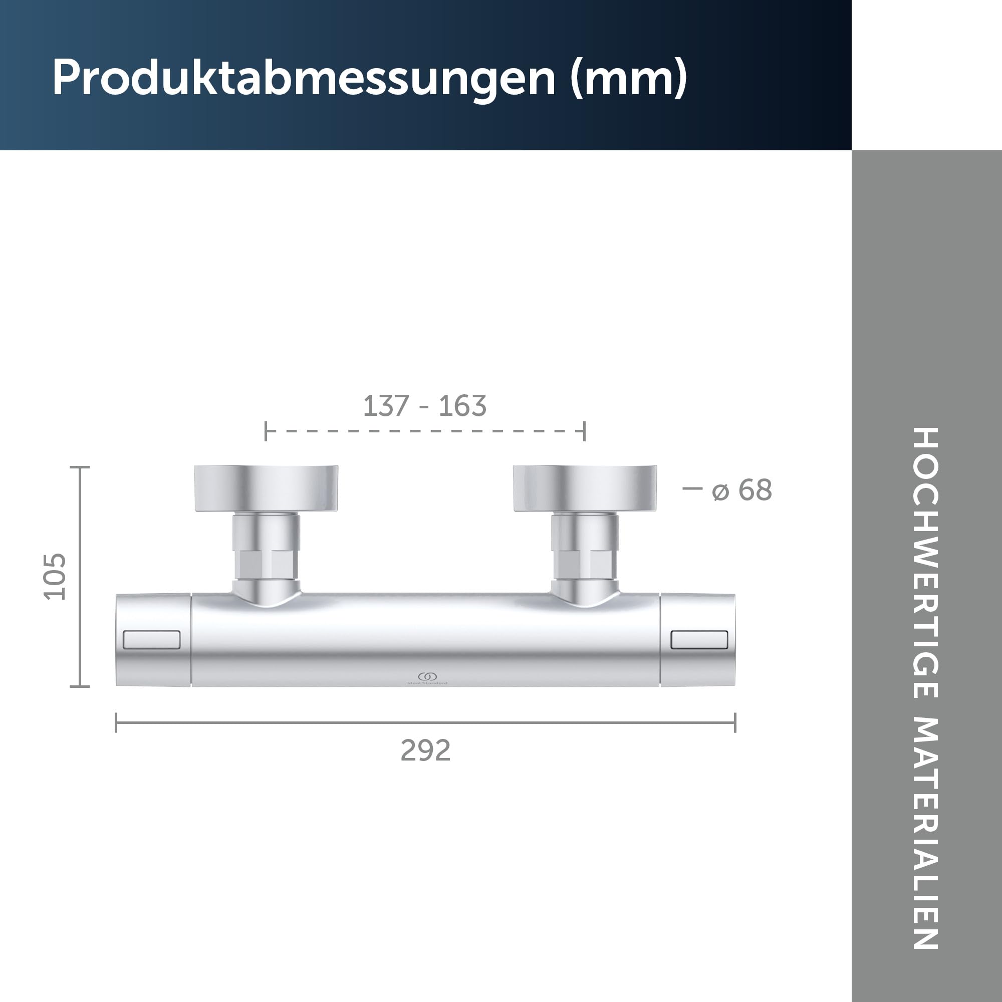 Ideal Standard Ceratherm Alu+ Brausethermostat, Hergestellt aus 100% recyceltem Aluminium, Wasser- und Energiesparend, Thermostatfunktion und Verbrühschutz – Silber (292x105x72 mm)
