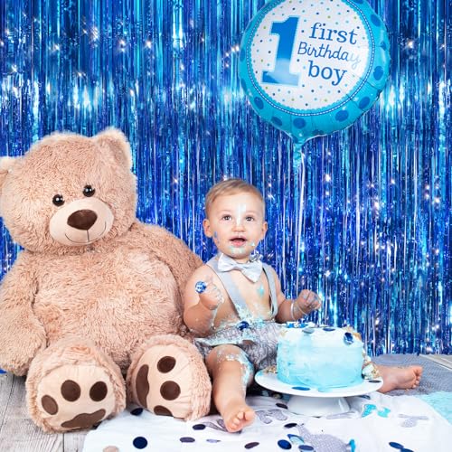 Image of 2Pack Blue Tinsel Backdrop Streamers, GCB Party Streamers Backdrop Foil Fringe Curtains for Wedding Birthdays Bachelorette Bridal Baby Shower, Graduation, Engagement Decors, Gender Reveal, Disco Party