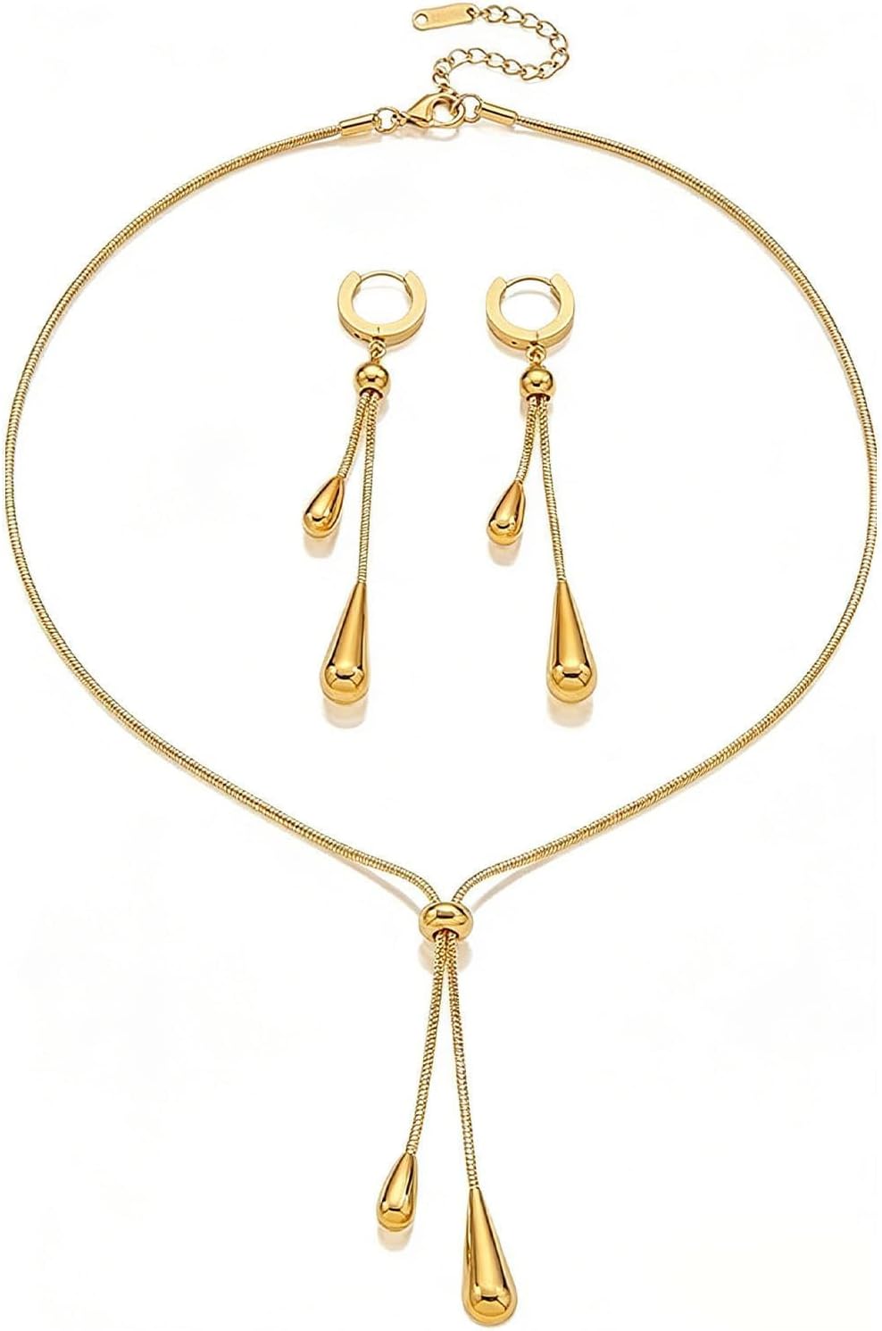 Gold Jewelry Set for Women, Lariat Y-Necklace & Drop Earrings Set, Minimalist Dainty Jewelry Gift for Anniversary Birthday Daily Wear