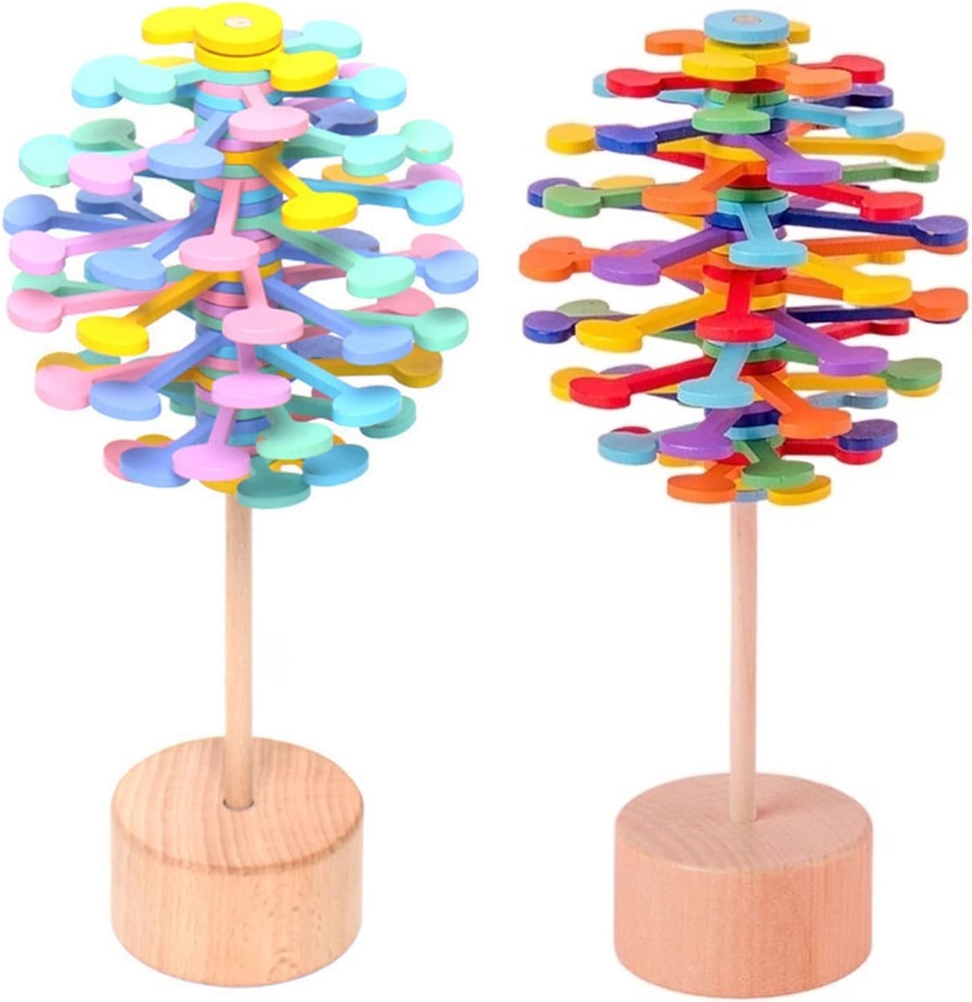 Genérico Juguete Antiestrés De Madera, Peonza Multicolor, Acabado Pulido En Madera De Tilo, Base Decorativa De Escritorio, Regalo Portátil para Aliviar El Estrés (A c)