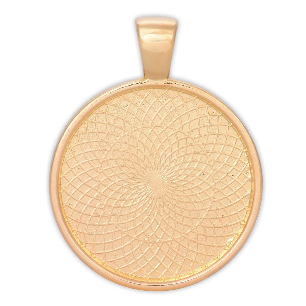 Rosebeading Gold Plated 20Pcs 25Mm 1Inch 1" Zinc Alloy Round Cameo Cabochon Base Setting Pendants,Circle Pendant Trays,Photo Pendants,