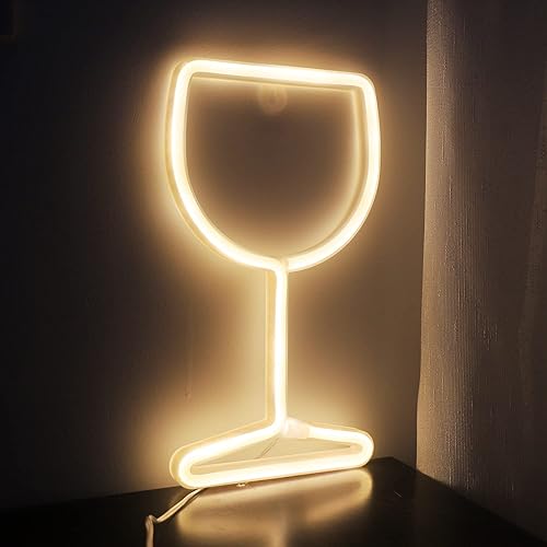 Curyidy Letreros de neón con forma de copa de vino, luces LED de neón para decoración de pared, funciona con bateríasUSB, lámpara de barra para el