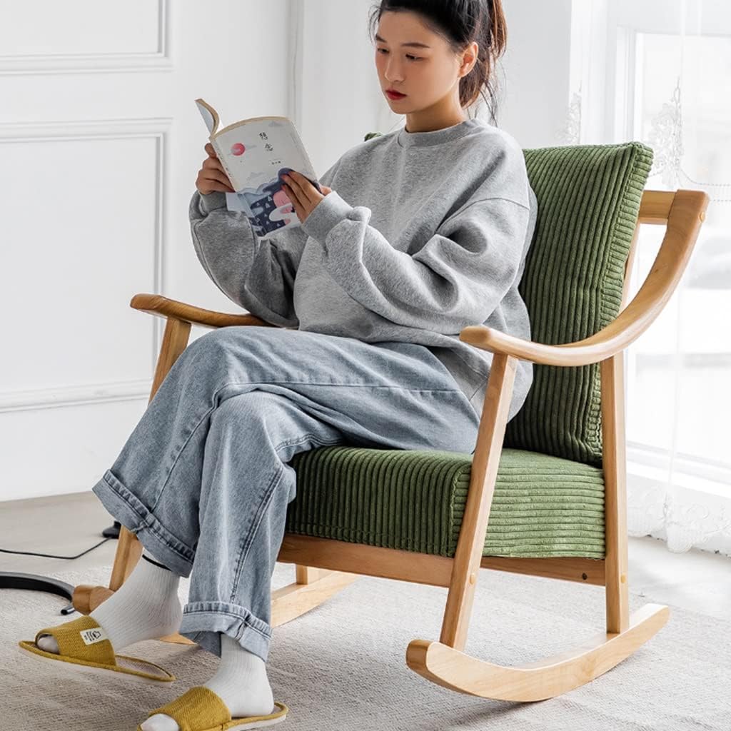 Rocking Chair Wooden Glider Rocker Chair Nursing Chair Mid-Century Modern Upholstered Fabric Rocking Armchair with Ottoman & Thick Padded Cushion for Living Baby Room,Bedroom
