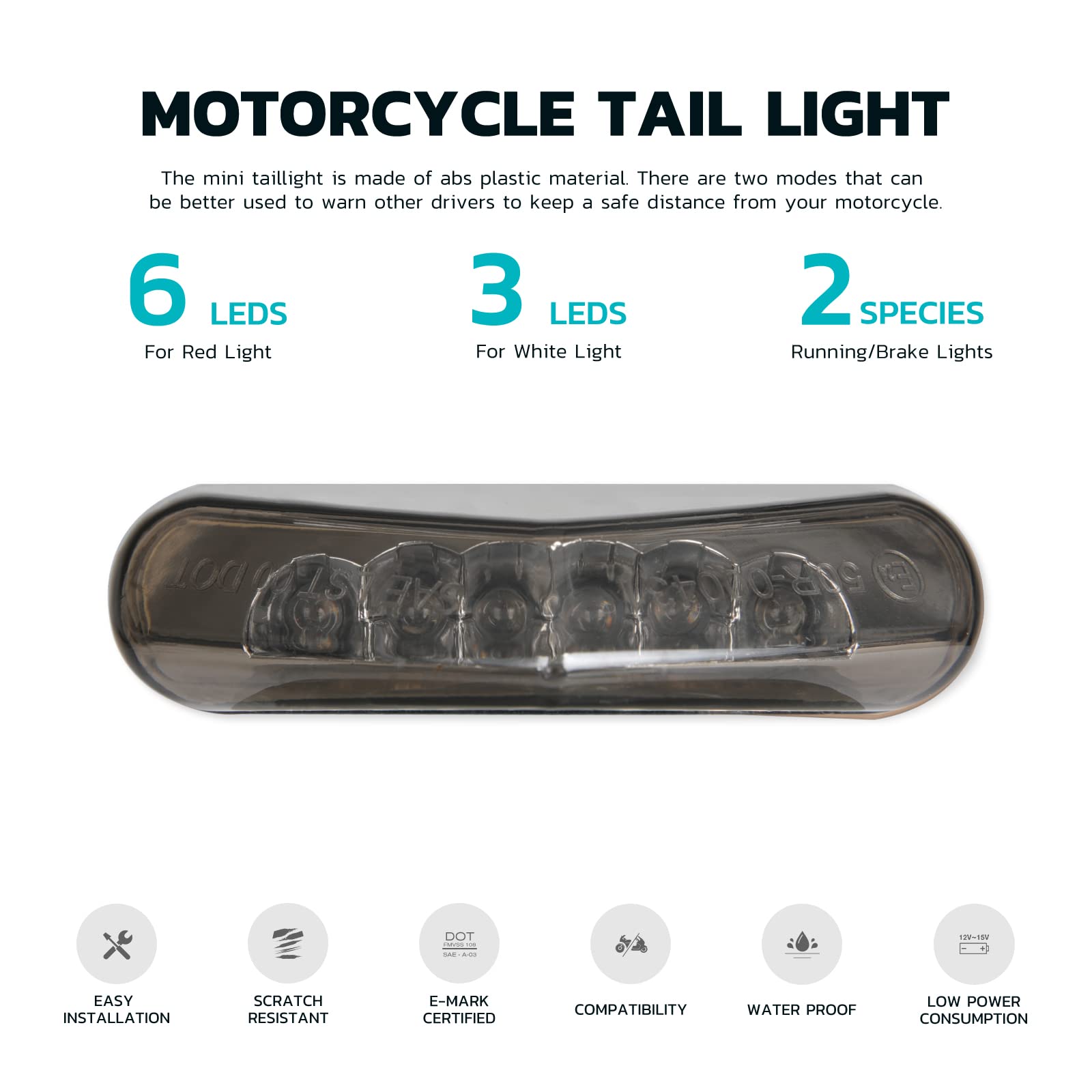 DREAMIZER Luz trasera de freno de motocicleta, 12V 9 LED E-Approved Motocicleta Stop Running Lámpara trasera Luz trasera Universal para motocicletas ATV Dirt Bike Scooter.