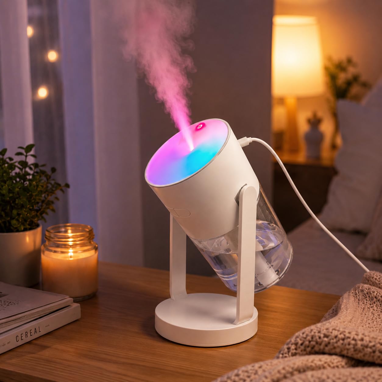 Portable Mini Humidifier with Laser Star Projector, 360° Adjustable Mist, 7-Color RGB Ambient Light, USB-C Powered Air Humidifier for Car, Bedroom, Office & Home-image-34