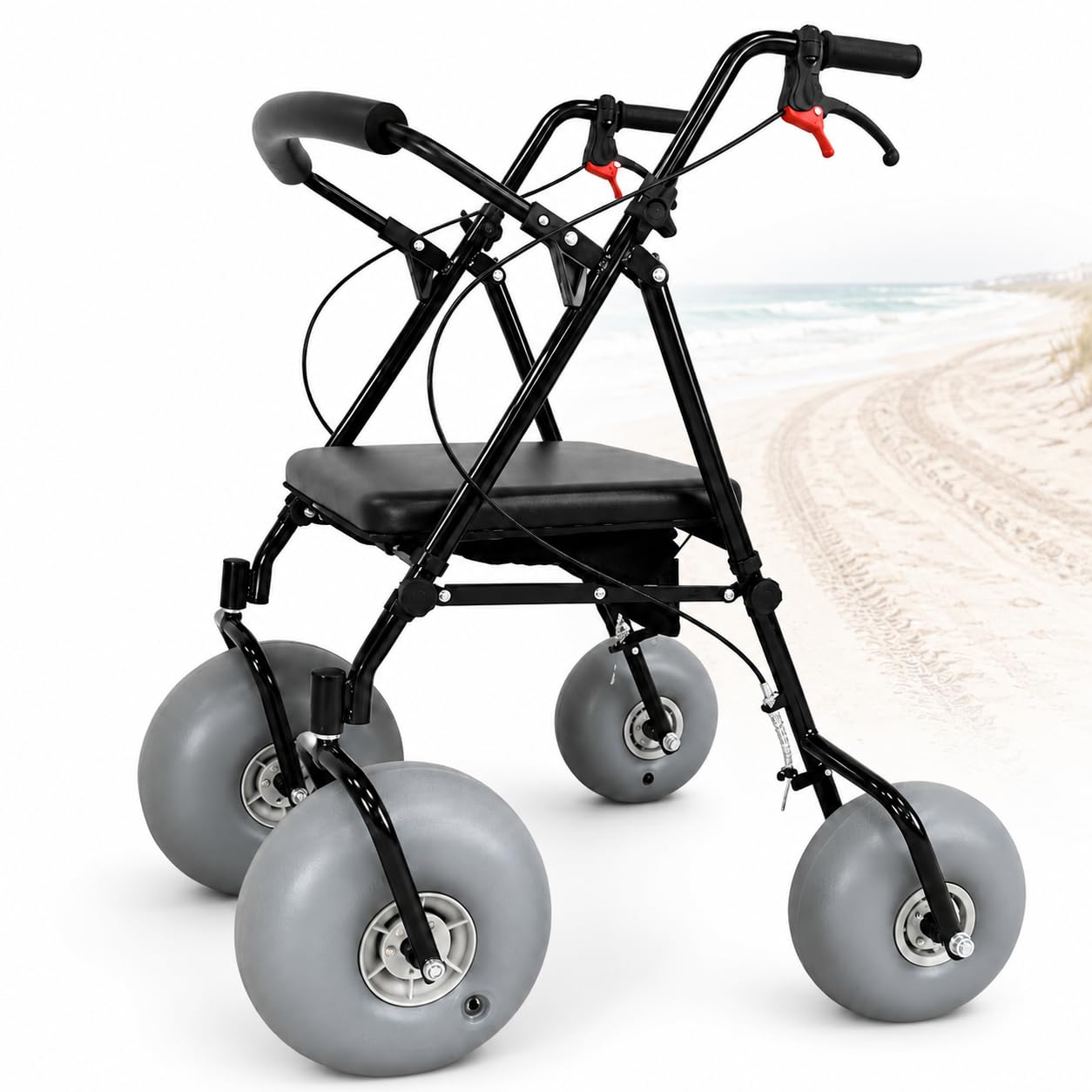 Andador De Playa Todoterreno, Silla De Ruedas De Playa con Neumáticos Anchos, Estructura De Aluminio Plegable Y Ruedas De Liberación Rápida, Capacidad De 100 Kg para Facilitar El Transporte.