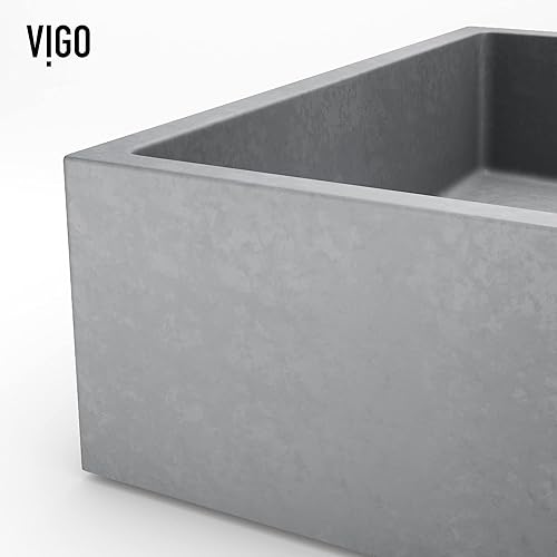 Miniatura 9 de VIGO Coca Gothic - Lavabo de baño rectangular de hormigón de 19 pulgadas de largo x 15 pulgadas de ancho x 5 pulgadas de alto, color gris -VG04069