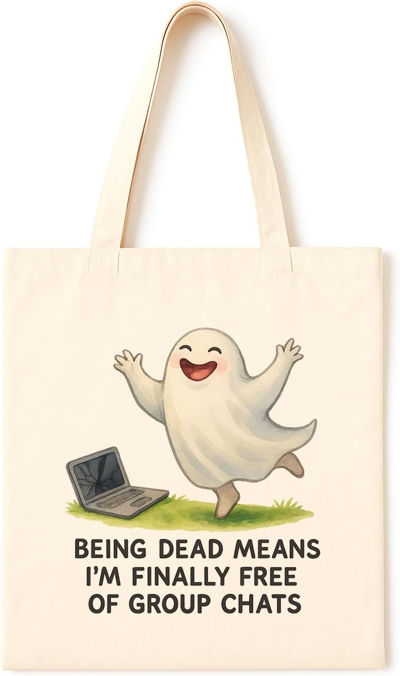 Free From Group Chats ~ Hilarious ghost tote for introverts celebrating afterlife silence Ideal for Halloween, office workers and anyone allergic to Slack