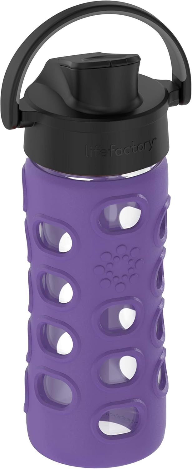 Lifefactory 12-Ounce Glass Water Bottle with Active Flip Cap and Protective Silicone Sleeve, Iris - Image 2