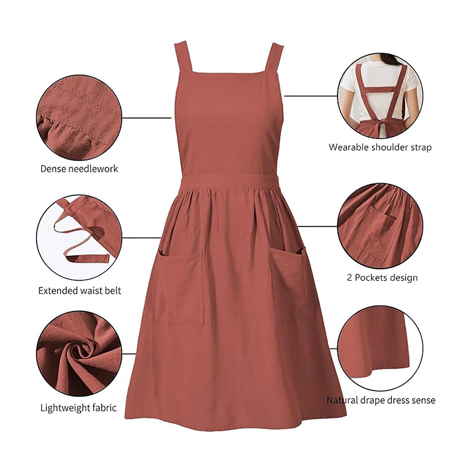 Grembiule da cucina da donna in cotone e lino, con incrocio sul retro, con tasche, per cucinare, cuocere, giardinaggio, pittura