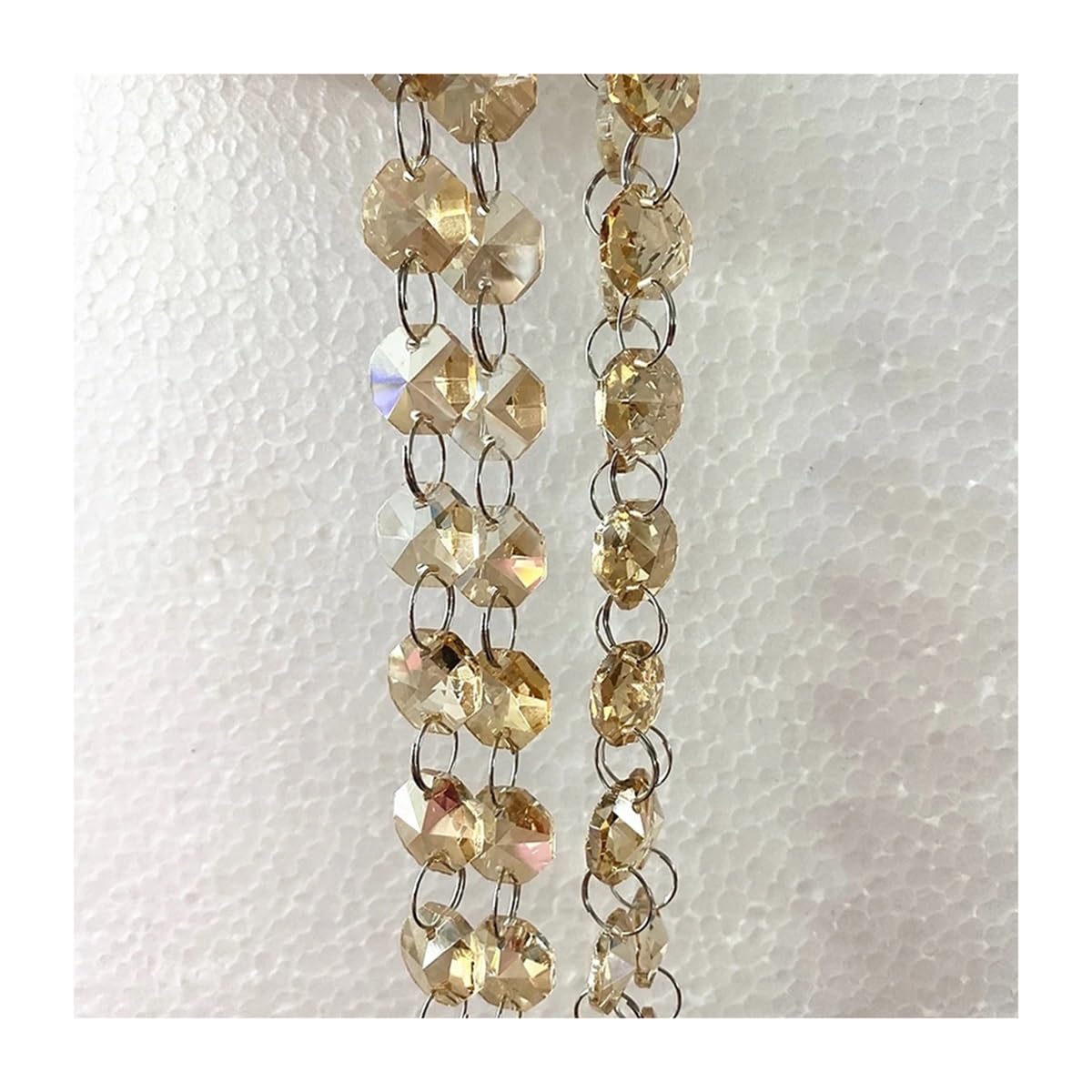 Chandelier Crystal Prisms Pendants 1m/10m/50m Gold Champagne 14mm Crystal Octagon Beads Chain Hanging Strand Garlands For Decoration(Silver rings,1m)