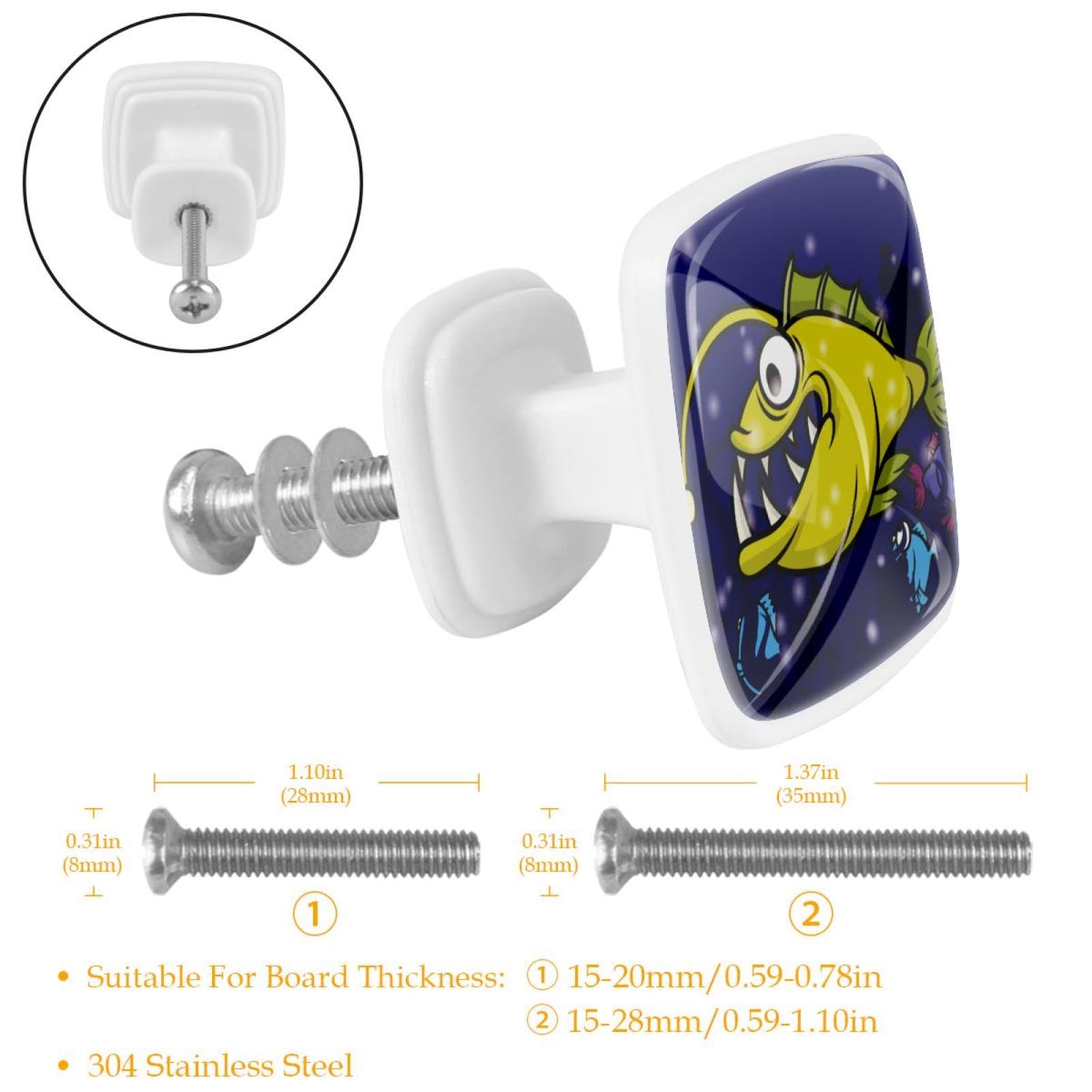 Cassetto quadrato moderno con viti (12 pz) giallo pescatore pesce