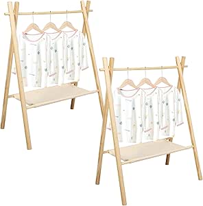 Amazon.com: Hyuetrsa 2 Pcs Wooden Clothing Rack Mini Clothes Rack ...
