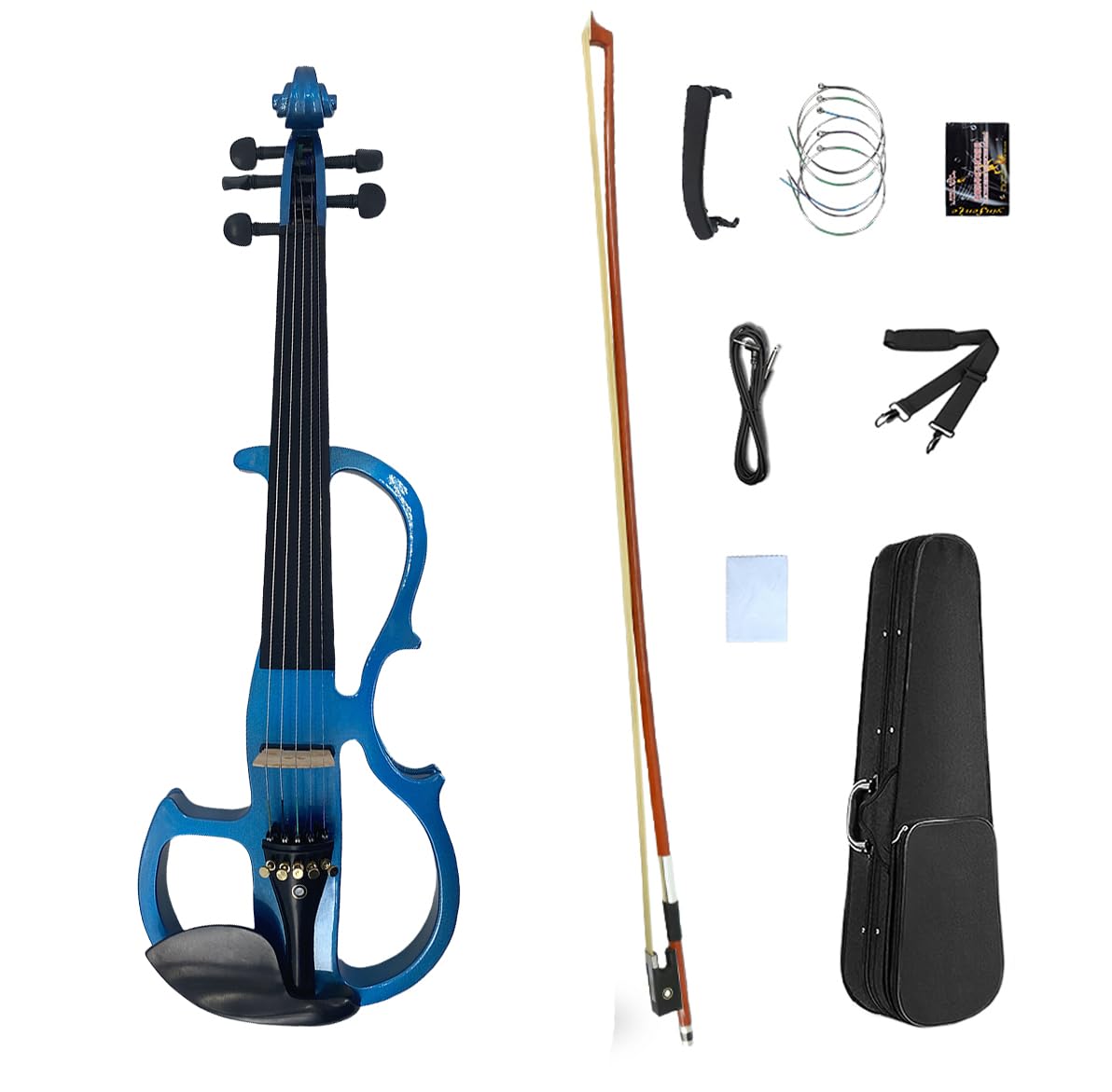 Vetimobato Electric Violin 4/4 Full Size Solid Wood Silent Violin Set for Adults Beginner Practice Electric Fiddle with Ebony Fittings Hard Case &amp; Bow (5 String Blue)