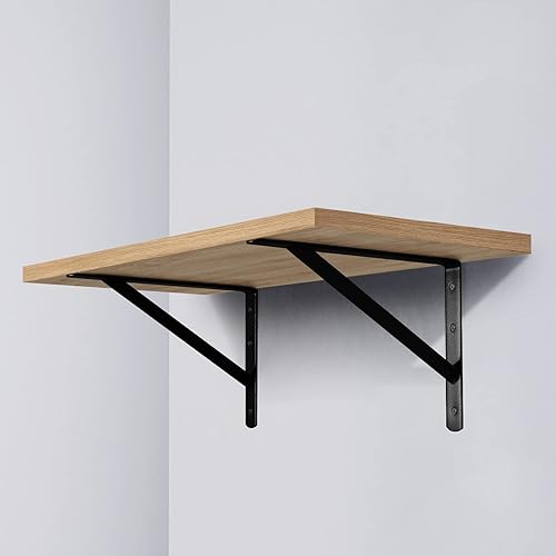 Miniatura 7 de Soportes de estante de servicio pesado de 12 x 8 pulgadas, paquete de 6 soportes de estantes de metal negro, capacidad de carga 600 lb, soporte de