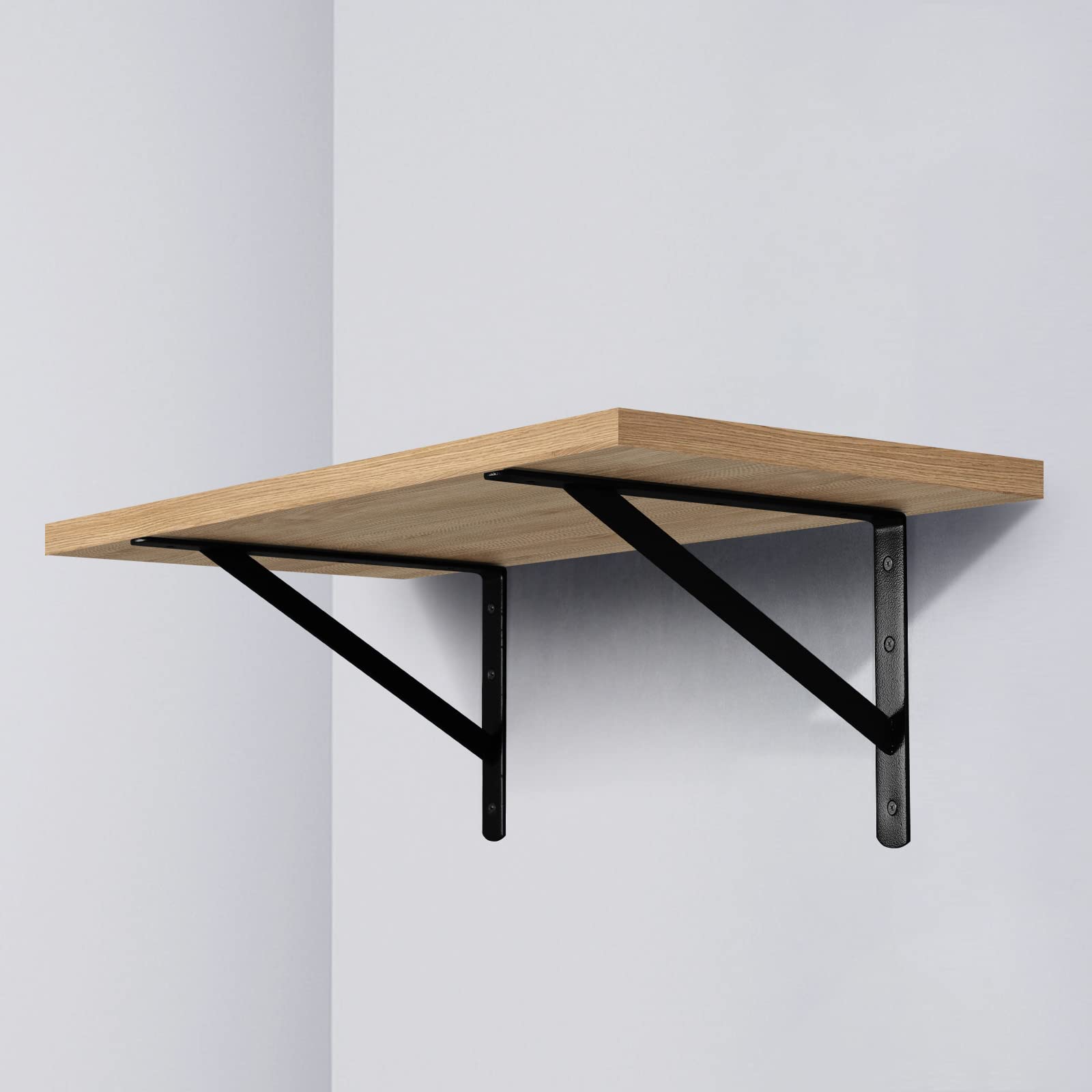 HOME MASTER HARDWARE Robuste Regalhalterungen, 30,5 x 20,3 cm, 6 Stück, schwarze Metallregalstützen, 90 Grad Wandmontage, Winkel, L schwebende Regalhalterung mit Schrauben,