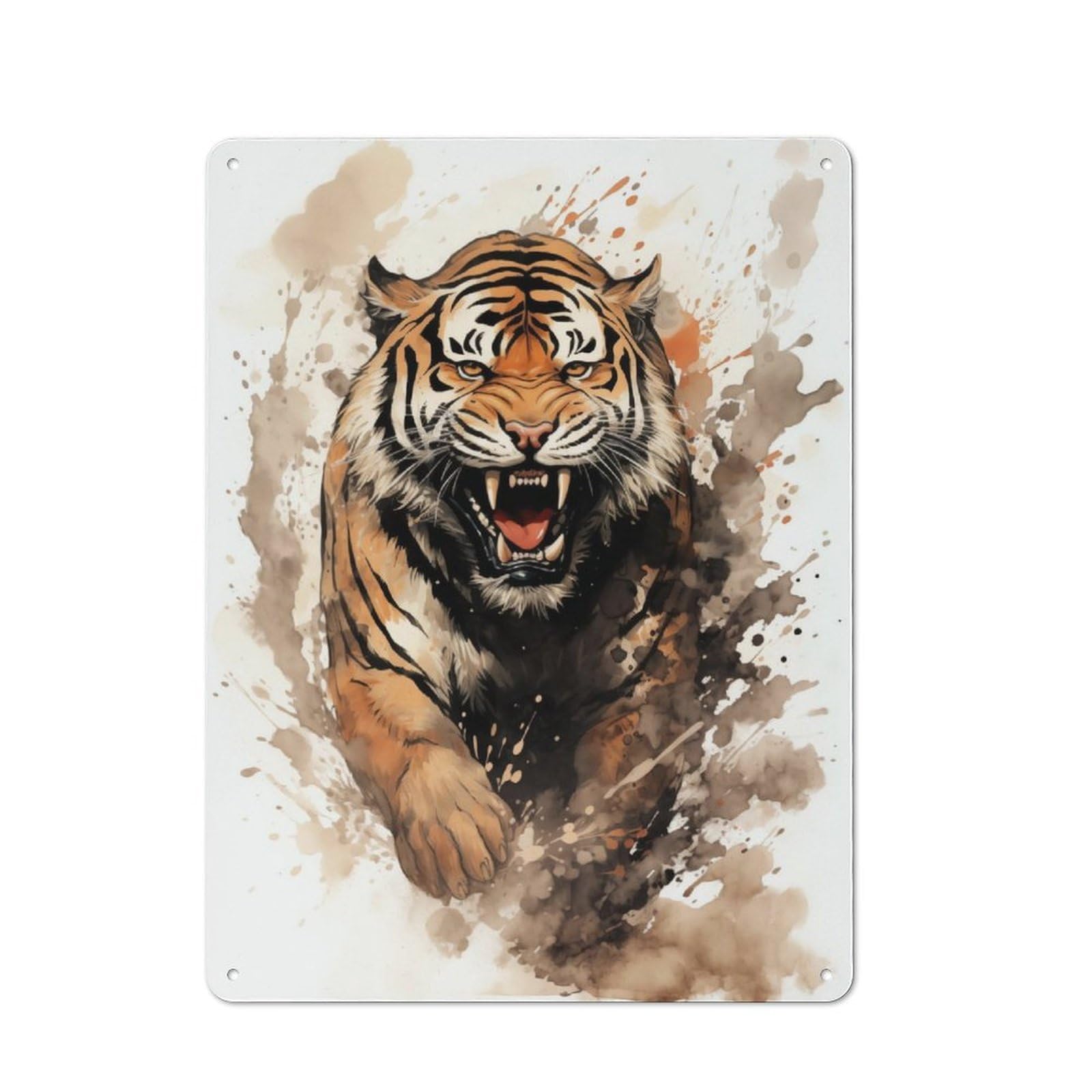 Junmoney Tiger Watercolor Rustic Metal Sign 40X30cm For Hallway Wall, For Collectors Of Rustic Metal Wall Decor