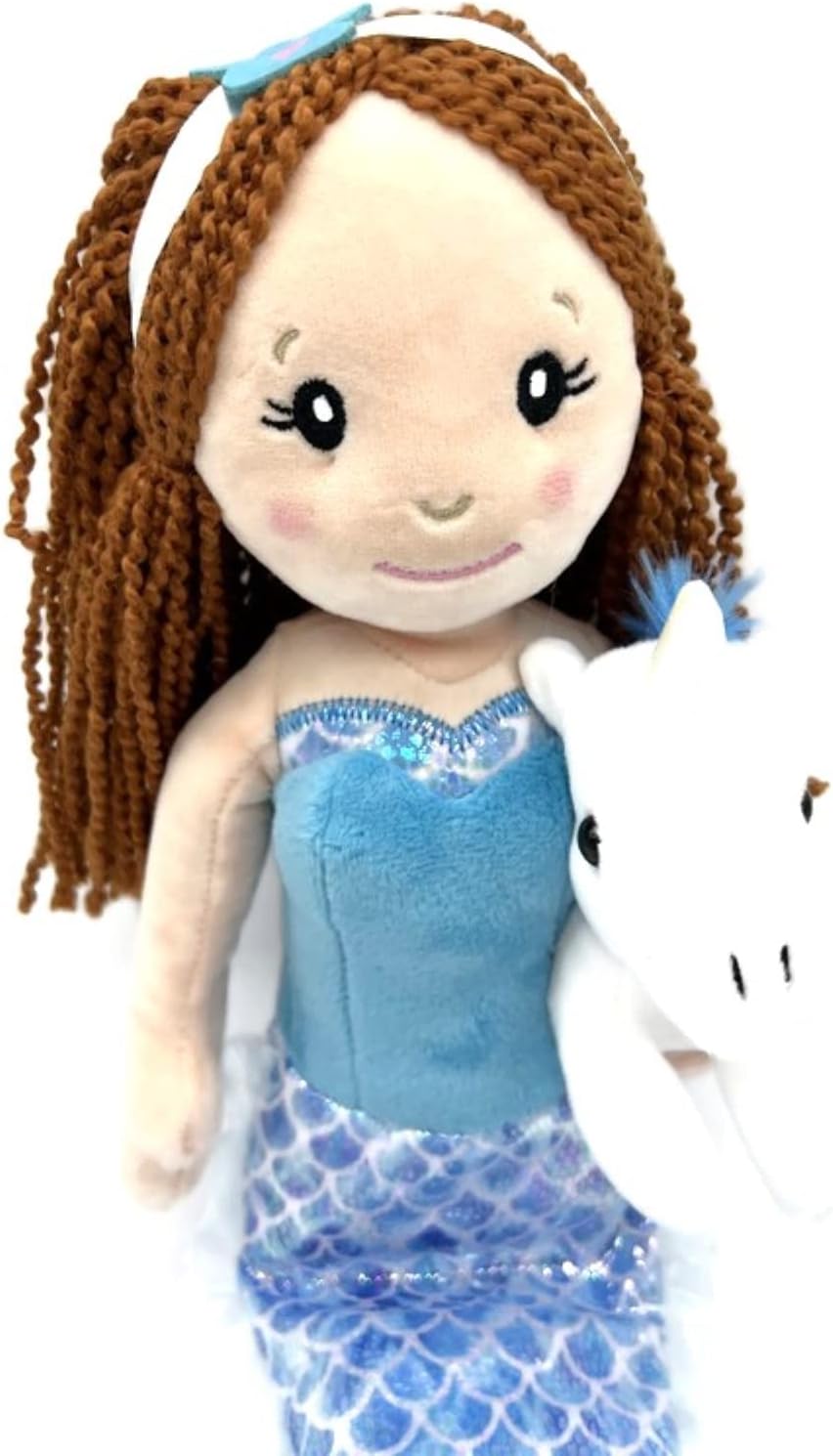 The Petting Zoo Mermaid Doll with Unicorn Stuffed Animal- Great Gifts for Girls, Mermaid Plush Doll with Unicorn Plush Toy, 17 inch (Red Hair)