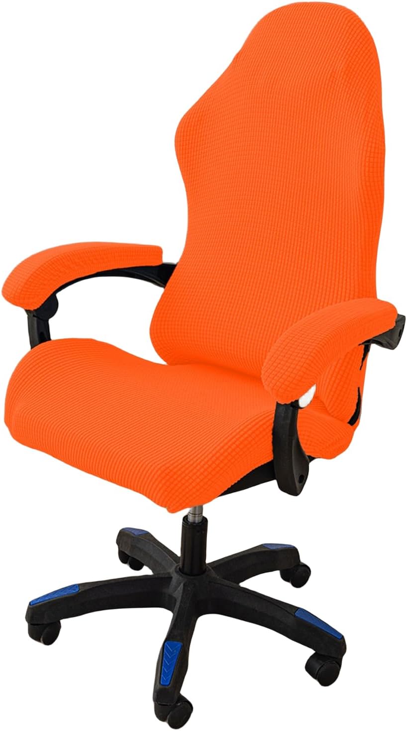 Ergonomic Gaming Chair Cover Stretch Jacquard Gaming Chair Slipcover Dustproof Anti Slip with 2 Armrest Covers with Zipper Orange